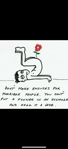 a drawing of a person laying on their back with a flower in their butt
