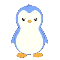 a blue and white penguin with an angry look on his face