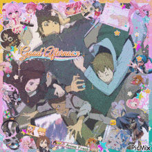a collage of anime characters with the words good afternoon written in the middle