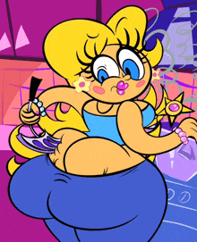 a cartoon drawing of a woman holding a star shaped object