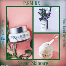 a collage of images of farm rx vegan skincare products
