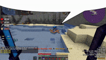 a screenshot of a minecraft game shows a person in a raft