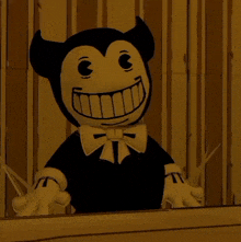 a black and white cartoon character with a big smile