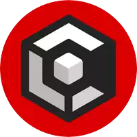 a red circle with a cube in the middle