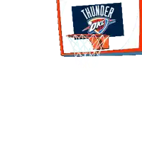 a cartoon of a penguin holding a basketball in front of a thunder okc sign