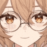 a close up of a person wearing glasses and a smile .