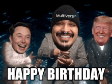 elon musk donald trump and a man with a beanie that says " multivers "