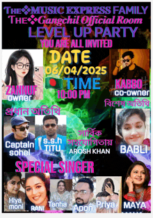 a poster advertising a level up party for the gangchil official room
