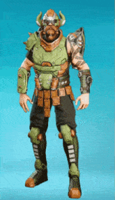 a man with horns and a beard is wearing armor