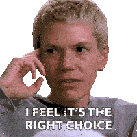 a woman says i feel it 's the right choice with her hand on her forehead