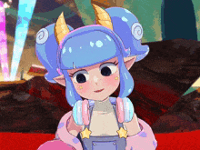 a cartoon character with horns and headphones is smiling