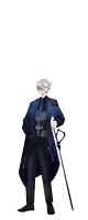 a drawing of a man in a blue coat holding a sword