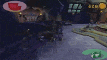 a video game is being played on a computer with a score of 628