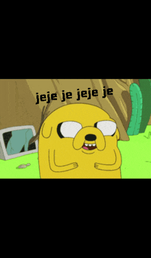 a cartoon character with the words jeje je jeje je