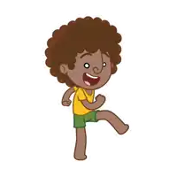 a cartoon drawing of a boy with curly hair wearing a yellow shirt