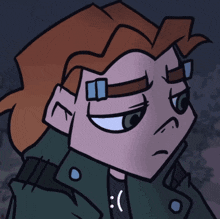 a cartoon drawing of a boy with a sad face on his face