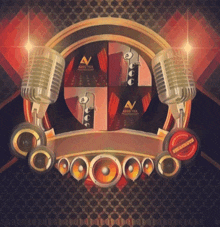 a logo for argo vex is surrounded by speakers