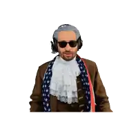 a man is wearing a wig and sunglasses and a scarf with stars on it