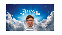 a picture of a man in the clouds with the words " akos 30 "