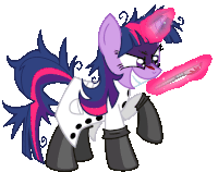 twilight sparkle from my little pony is wearing a white coat and black boots