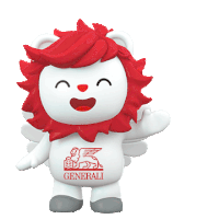 a generali mascot says hi in red