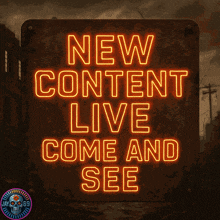 a sign that says " new content live come and see "