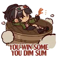 a cartoon of a girl sitting in a steamer with the words you win some you dim sum