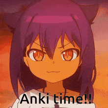 a picture of a girl with a cat ear and the words " anki time " below her