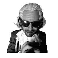 a man with a beard wearing sunglasses and headphones looks like abraham lincoln
