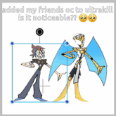 a drawing of a man and a robot with the words " added my friends oc to ultrakill is it noticeable "