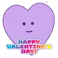 a purple heart with a face and the words happy valentines day
