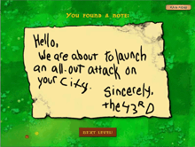 a game screen that says you found a note