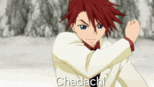 a red haired anime character with the name chadachi on the bottom right