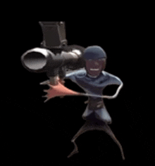 a cartoon man is holding a rocket launcher in his hand .
