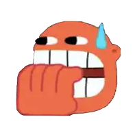 a cartoon character with a hand covering his mouth and a tear running down his face .