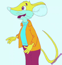 a cartoon mouse is wearing a sweater and jacket