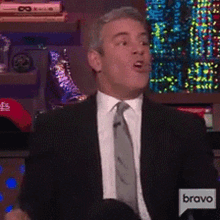 a man in a suit and tie is talking on bravo television
