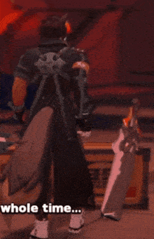 a video game character is walking with a sword and the caption explained than we thought