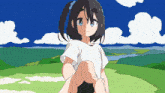 a cartoon of a girl holding someone 's finger