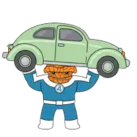 a cartoon of the thing holding a toy car