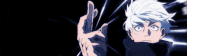 a cartoon character with white hair is making a hand gesture in the dark