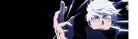a cartoon character with white hair is making a hand gesture in the dark