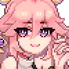 a pixel art of a girl with pink hair and blue eyes