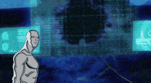 a drawing of a man standing in front of a screen that says ' a.f.f.f.t. '