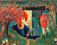 a painting of a woman and a man with a red face