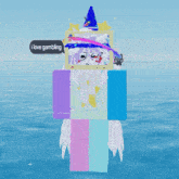 a cartoon character wearing a hat and glasses says i love gambling