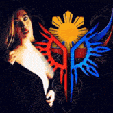a naked woman is standing in front of a filipino flag