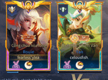 a screenshot of a video game with two characters named rouie and fearless ylea