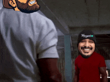 a man with a beard wearing a hat that says blizzard on it