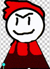 a cartoon character with a red scarf around his neck